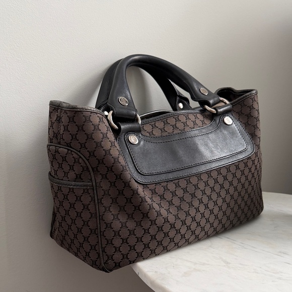 Celine Vintage CELINE Macadam Canvas Boogie Hand Bag Dark Brown Black Silver - Picture 6 of 13